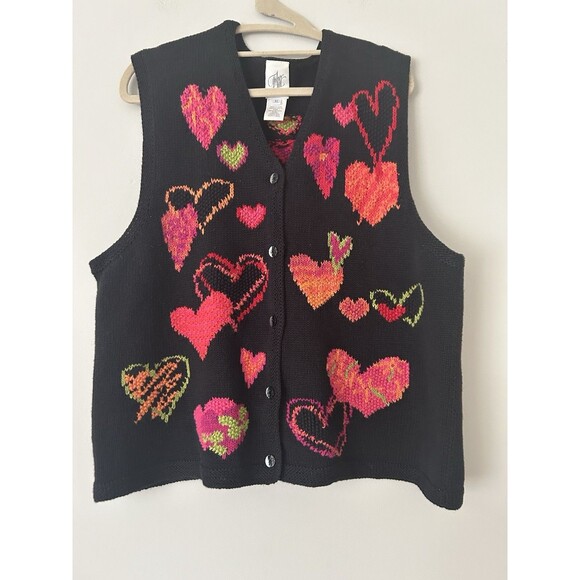 Rare Vintage Fisher Hill Funky Heart Embroidered Knit Sweater Vest Size XL - Picture 9 of 9